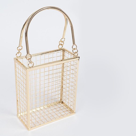 Gold Caged Metal Framed Top Handel Handbag - Picture 2 of 7